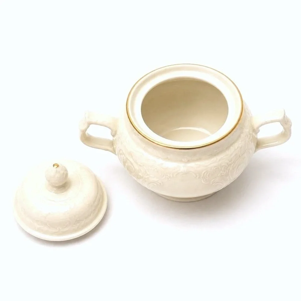Rosenthal Germany Sanssouci Ivory Porcelain Covered Sugar Bowl Gold Trim Rim